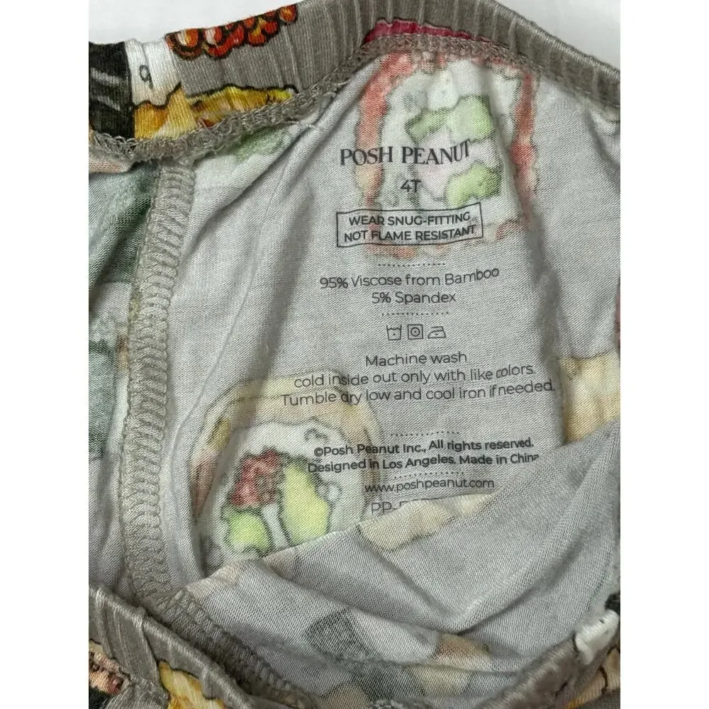 Posh Peanut Bamboo Sushi 2pc Pant Pajama Set‎ Tan 4T Whimsygoth Cottage Foodie